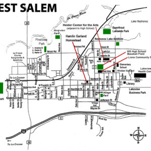 A map of West Salem Wisconsin with points of interest.